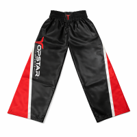 Kickboxhose, 100% Satin, schwarz/rot, MODELL: FIRE PUNCH