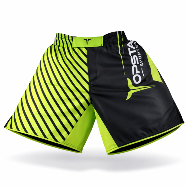 MMA Shorts, 100% Taslan, schwarz/neongrün, MODELL: LIGHTNING FLASH