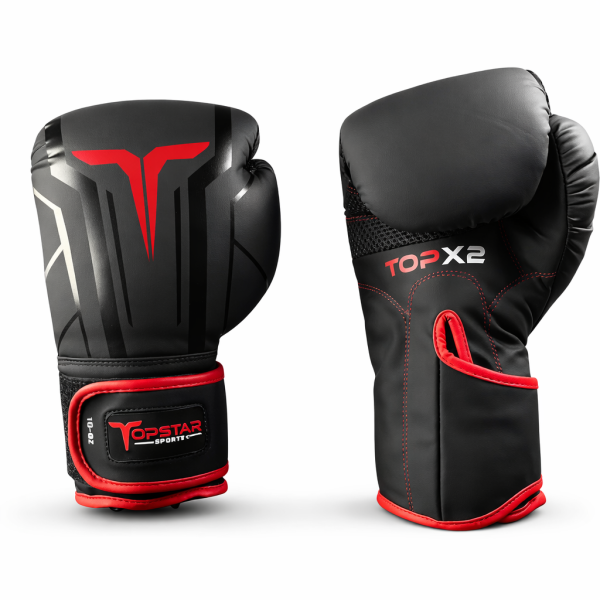 Boxhandschuhe, schwarz/rot, Premium Kunstleder, Größe 14oz, MODELL: POWER PUNCH