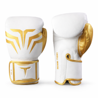 Boxhandschuhe, weiß/gold, Premium Leder, MODELL:...