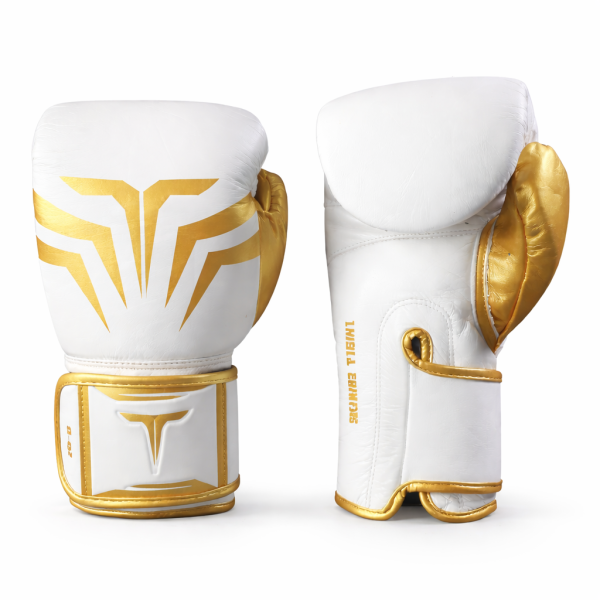 Boxhandschuhe, weiß/gold, Premium Leder, Größe 14oz, MODELL: WHITE DIAMOND