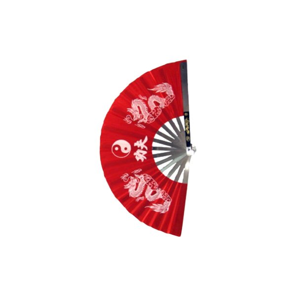Kung-Fu Fächer, rot, Aluminium, Design: Drache/YingYang