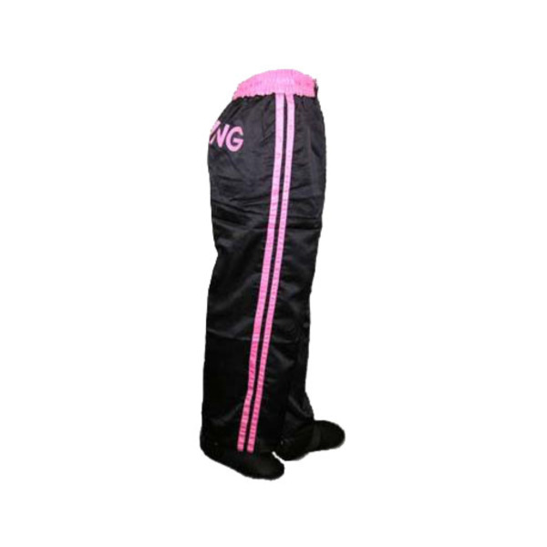 Kick-Box Hose, schwarz/pink, 100% Satin