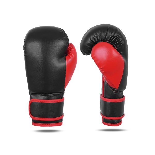 Boxhandschuhe, schwarz/rot, Kunstleder, LION-Modell