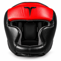 Kopfschutz, schwarz/rot, Leder