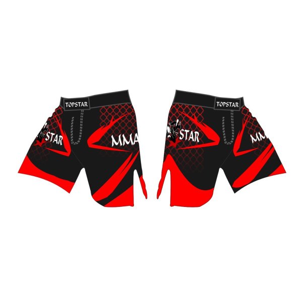 MMA shorts, black/red, 100% taslan